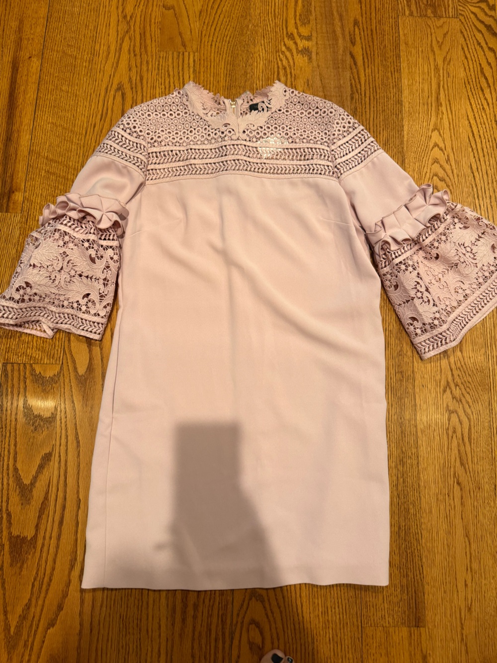 Ted Baker Pale Pink Lace Yoke Bell-Sleeve Dress